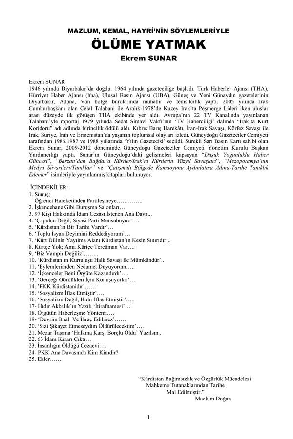 Ölüme Yatmak — Ekrem Sunar kapağı