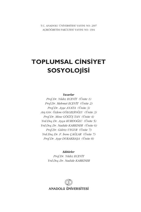 Anadolu Üniv — Toplumsal Cinsiyet Calismasi 2 kapağı