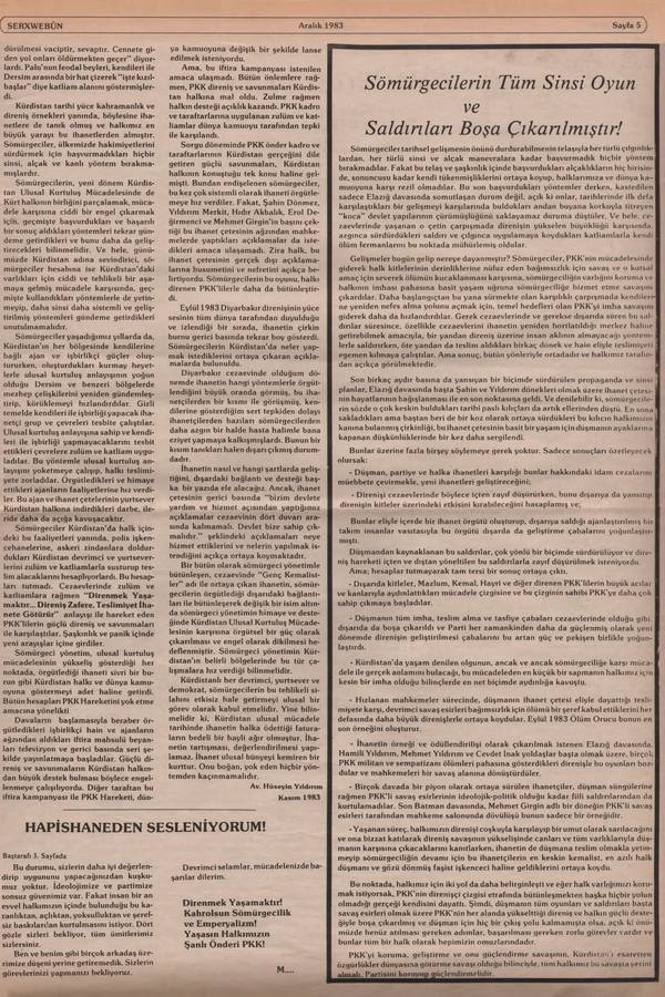 Serxwebûn — Aralik 1983. Sayı 24 kapağı