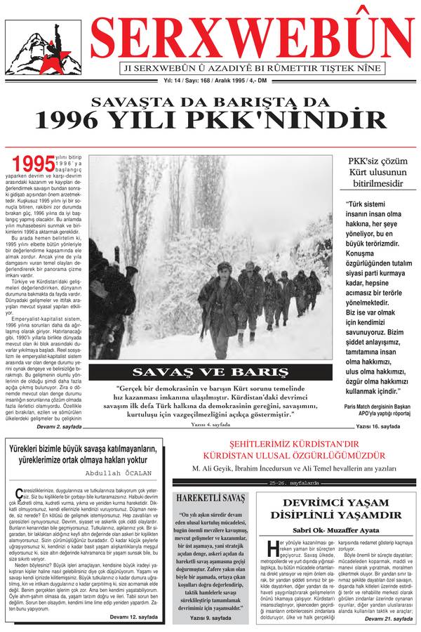 Serxwebûn — Aralik 1995. Sayı 168 kapağı