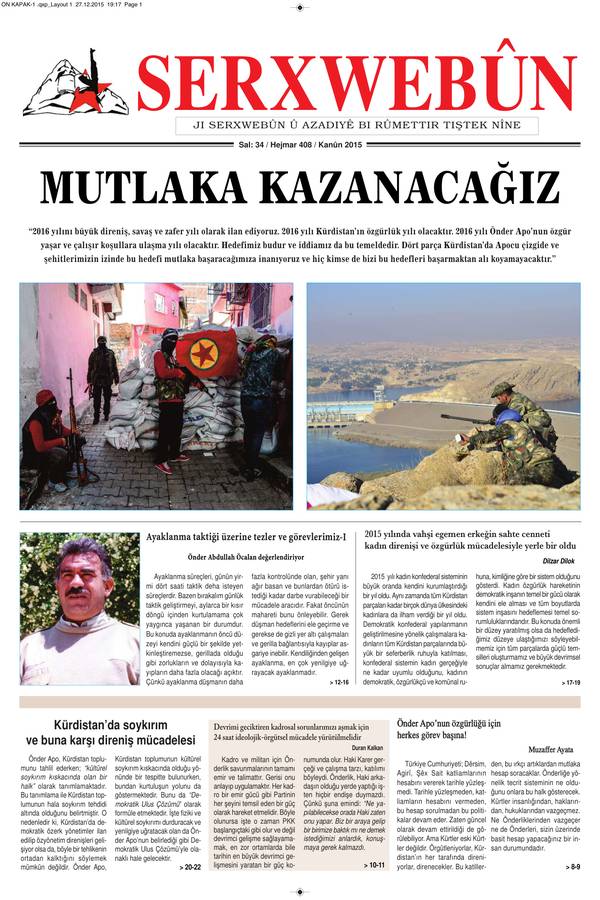 Serxwebûn — Aralik 2015. Sayı 408 kapağı