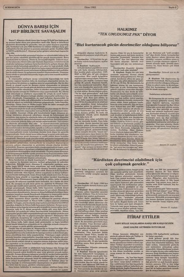 Serxwebûn — Ekim 1983. Sayı 22 kapağı