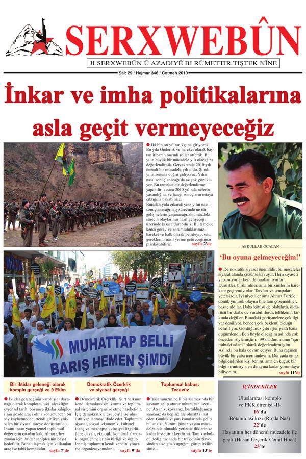 Serxwebûn — Ekim 2010. Sayı 346 kapağı