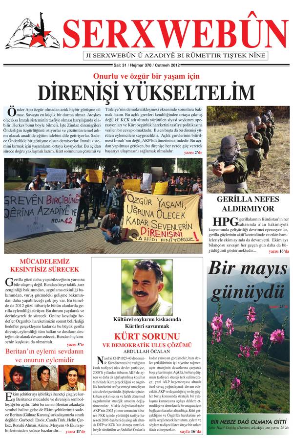Serxwebûn — Ekim 2012. Sayı 370 kapağı