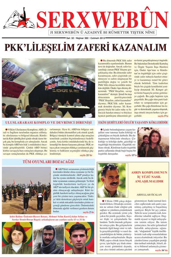 Serxwebûn — Ekim 2013. Sayı 382 kapağı