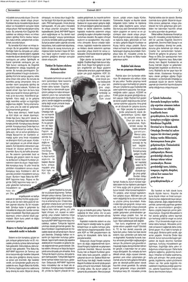 Serxwebûn — Ekim 2017. Sayı 430 kapağı