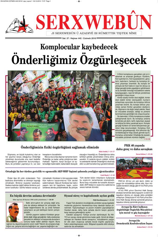 Serxwebûn — Ekim 2018. Sayı 442 kapağı