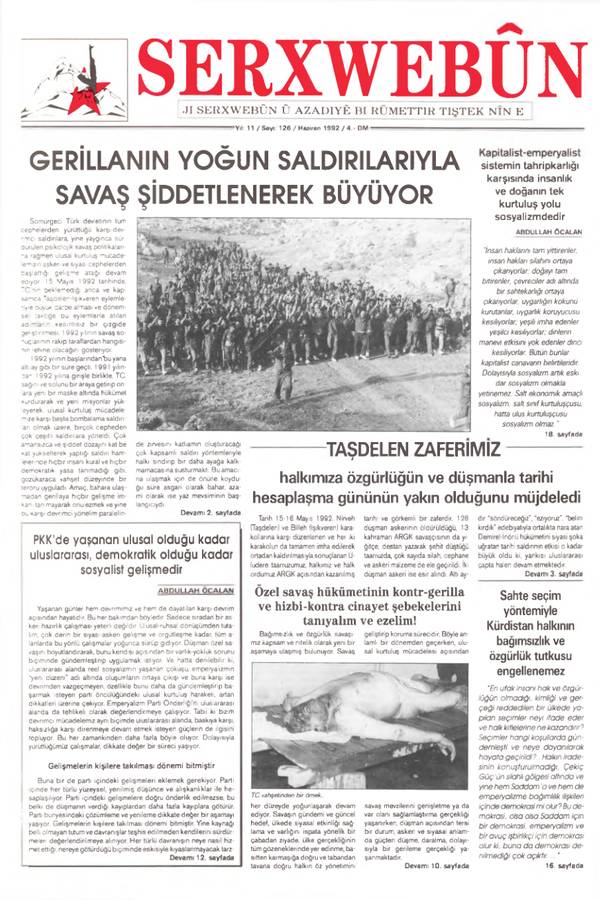Serxwebûn — Haziran 1992. Sayı 126 kapağı
