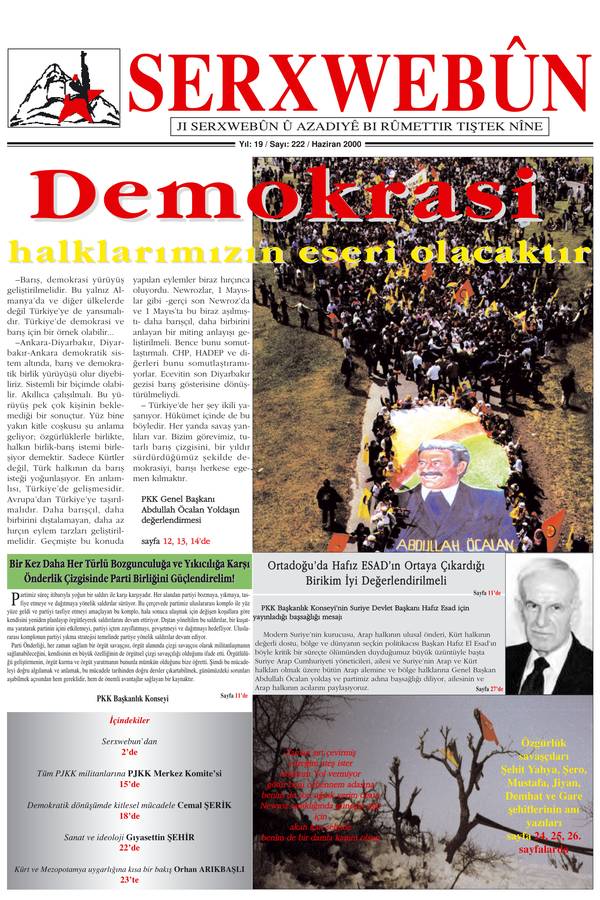 Serxwebûn — Haziran 2000. Sayı 222 kapağı