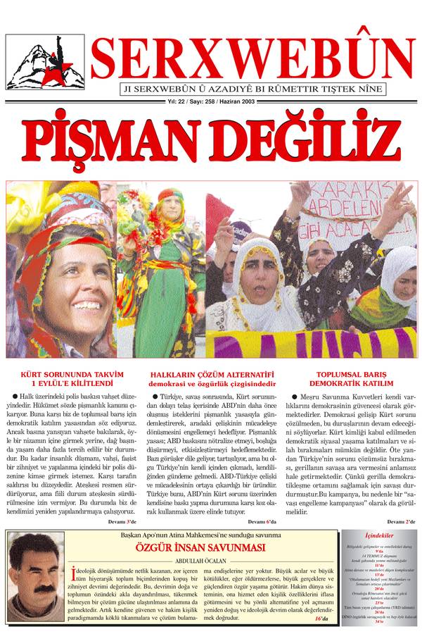Serxwebûn — Haziran 2003. Sayı 258 kapağı