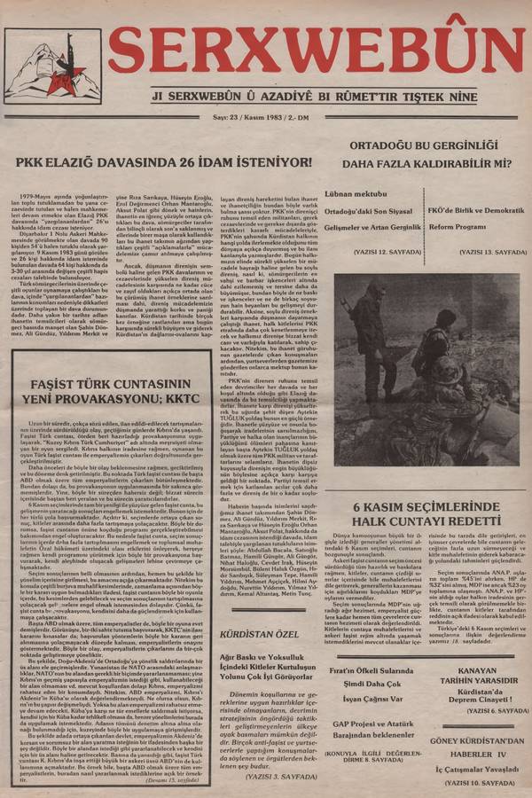 Serxwebûn — Kasim 1983. Sayı 23 kapağı