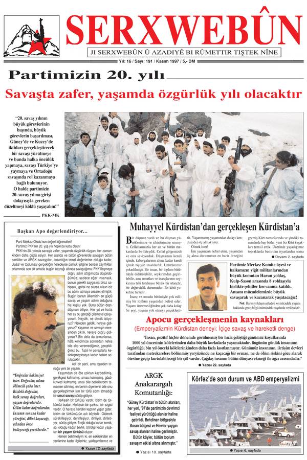 Serxwebûn — Kasim 1997. Sayı 191 kapağı