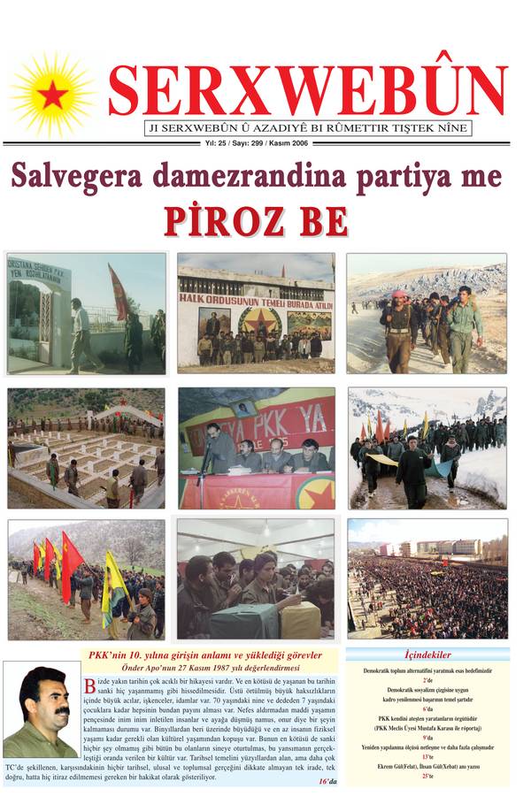 Serxwebûn — Kasim 2006. Sayı 299 kapağı
