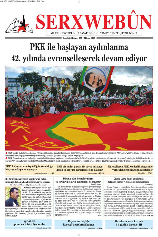 Serxwebûn — Kasim 2019. Sayı 455 kapağı