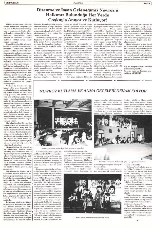 Serxwebûn — Mart 1984. Sayı 27 kapağı