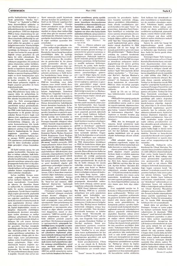 Serxwebûn — Mart 1985. Sayı 39 kapağı