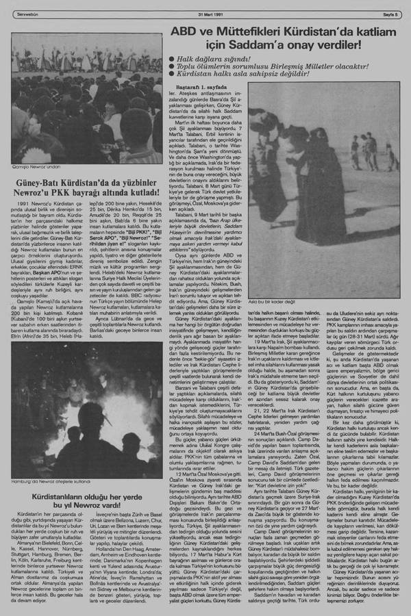 Serxwebûn — Mart 1991. Sayı 111 kapağı