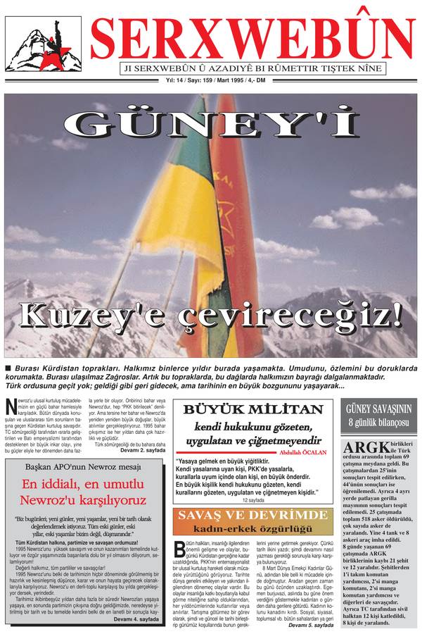 Serxwebûn — Mart 1995. Sayı 159 kapağı