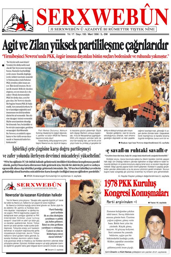 Serxwebûn — Mart 1998. Sayı 195 kapağı