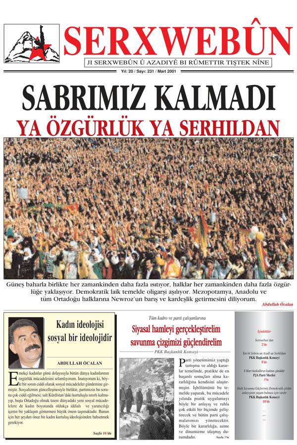 Serxwebûn — Mart 2001. Sayı 231 kapağı