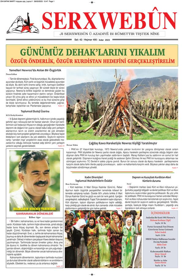 Serxwebûn — Mart 2023. Sayı 495 kapağı