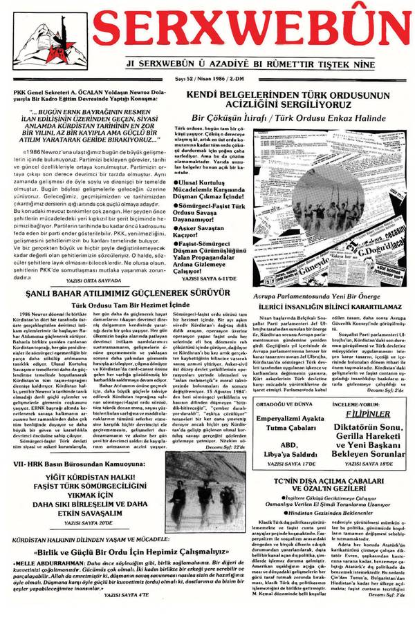 Serxwebûn — Nisan 1986. Sayı 52 kapağı