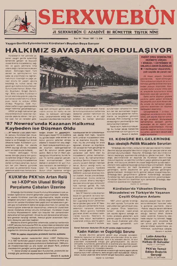 Serxwebûn — Nisan 1987. Sayı 64 kapağı
