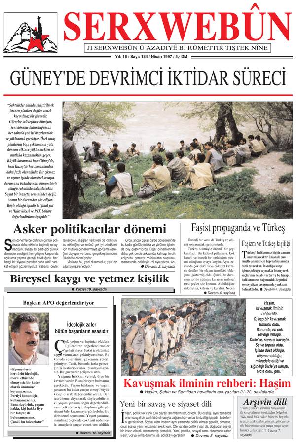 Serxwebûn — Nisan 1997. Sayı 184 kapağı