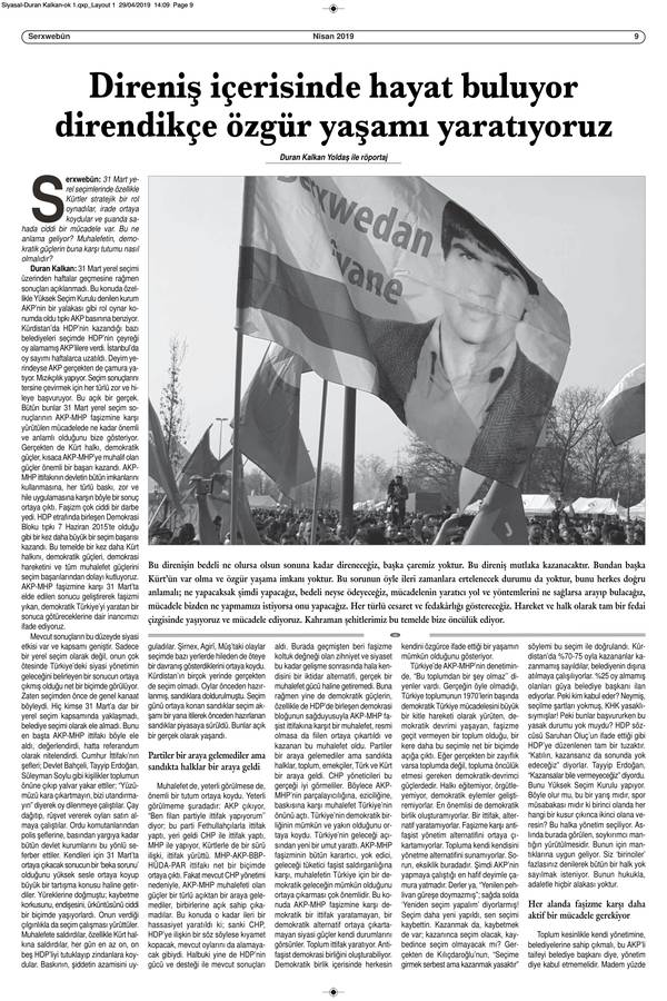 Serxwebûn — Nisan 2019. Sayı 448 kapağı