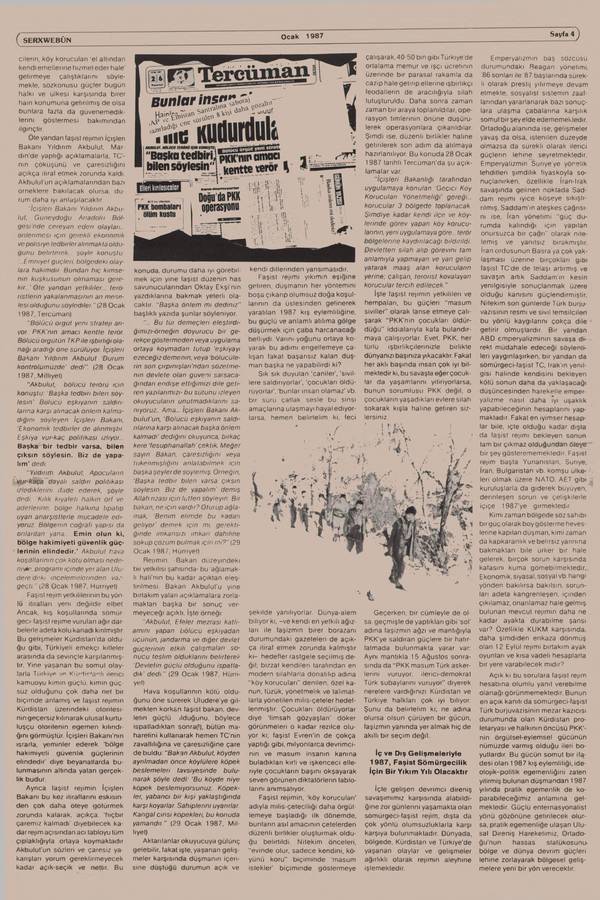 Serxwebûn — Ocak 1987. Sayı 61 kapağı