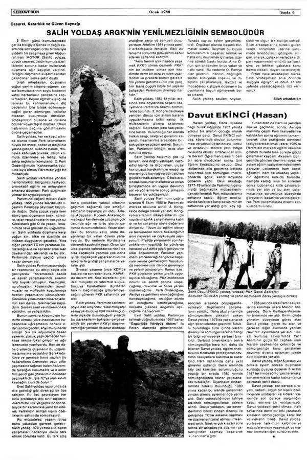 Serxwebûn — Ocak 1988. Sayı 73 kapağı