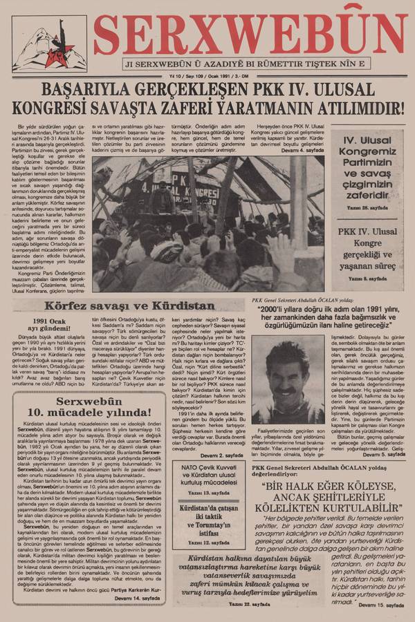 Serxwebûn — Ocak 1991. Sayı 109 kapağı