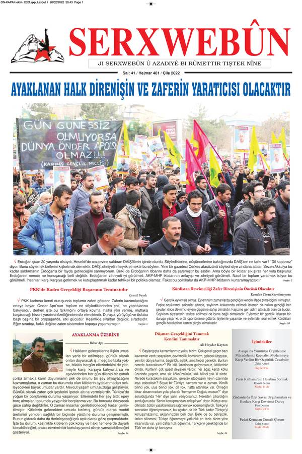Serxwebûn — Ocak 2022. Sayı 481 kapağı