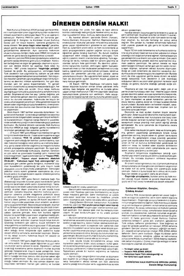 Serxwebûn — Subat 1988. Sayı 74 kapağı