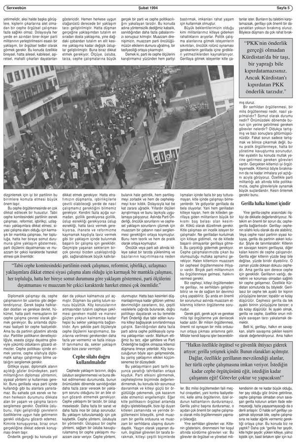 Serxwebûn — Subat 1994. Sayı 146 kapağı