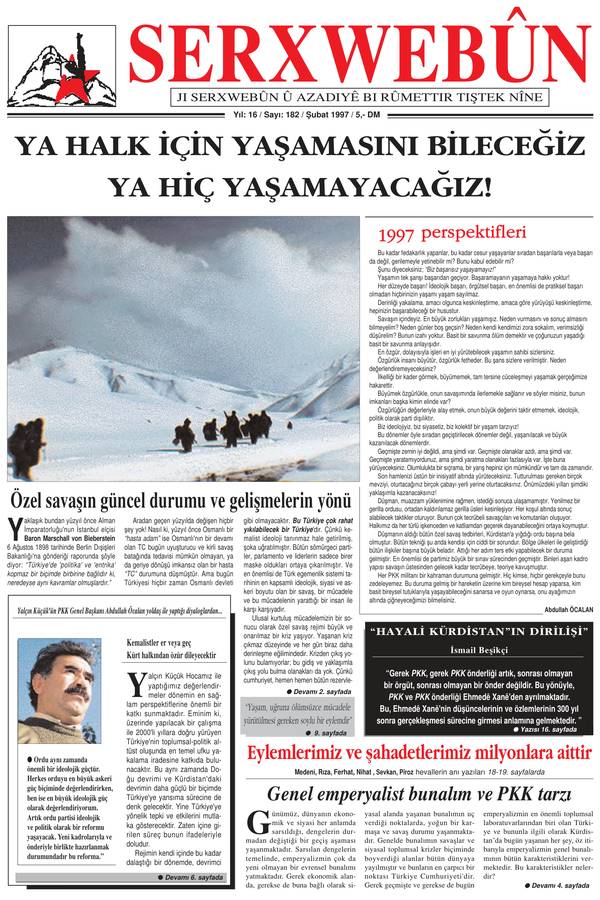 Serxwebûn — Subat 1997. Sayı 182 kapağı
