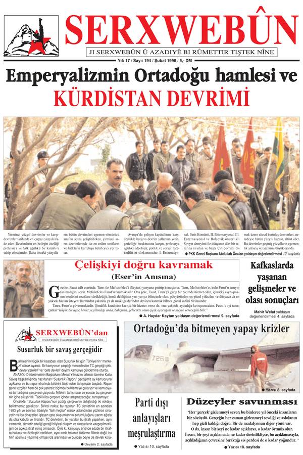 Serxwebûn — Subat 1998. Sayı 194 kapağı