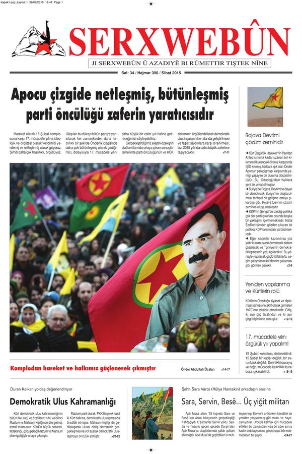 Serxwebûn — Subat 2015. Sayı 398 kapağı