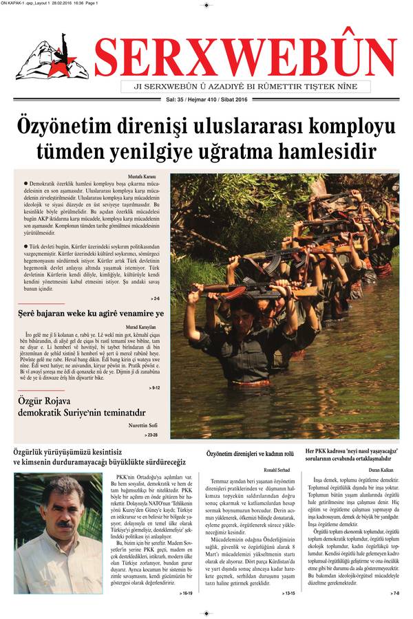 Serxwebûn — Subat 2016. Sayı 410 kapağı