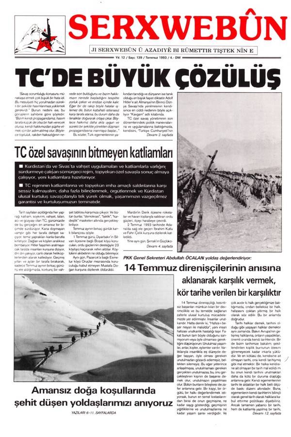 Serxwebûn — Temmuz 1993 Sayı 139 kapağı