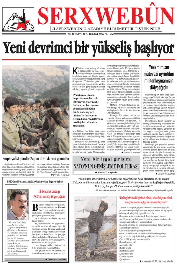 Serxwebûn — Temmuz 1997. Sayı 187 kapağı