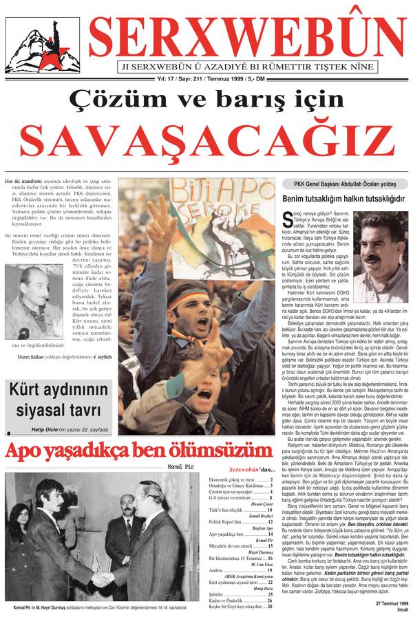 Serxwebûn — Temmuz 1999. Sayı 211 kapağı