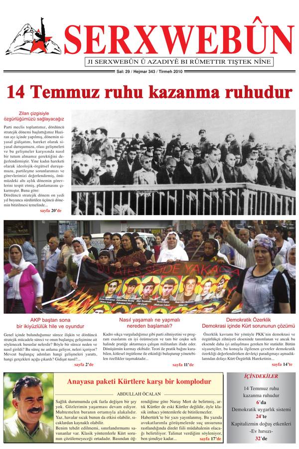 Serxwebûn — Temmuz 2010. Sayı 343 kapağı