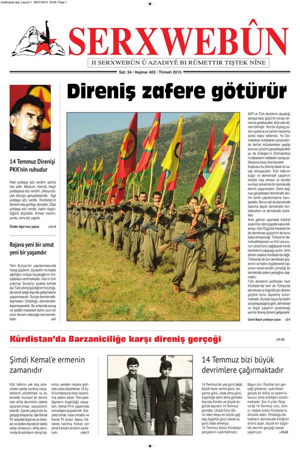 Serxwebûn — Temmuz 2015. Sayı 403 kapağı