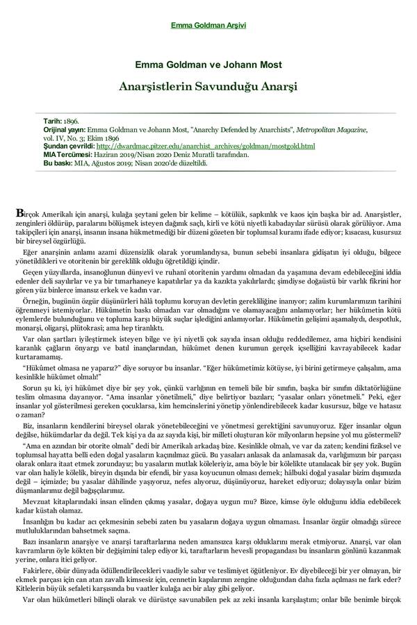 Anarşistlerin Savunduğu Anarşi kapağı