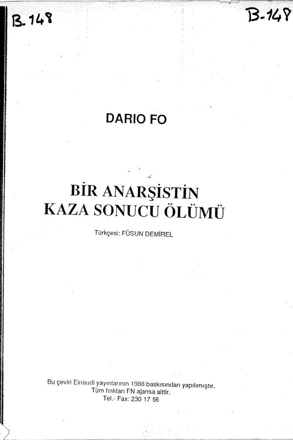 Bir Anarşistin Kaza Sonucu Ölümü — Dario Fo kapağı