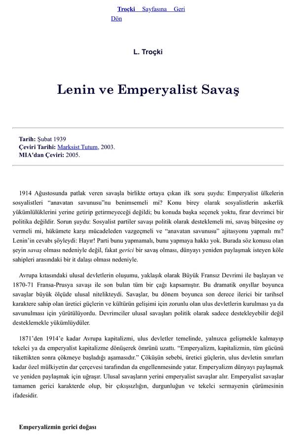 Lenin ve Emperyalist Savaş kapağı