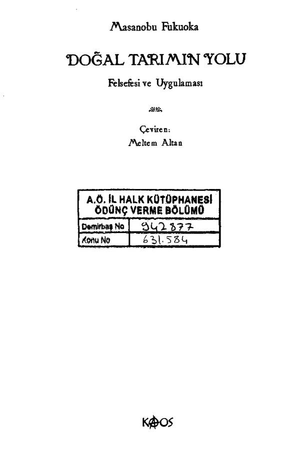 Doğal Tarımın Yolu — Masanobu Fukuoka kapağı