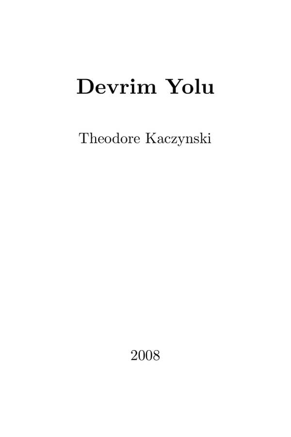 Devrim Yolu — Theodore Kaczynski kapağı