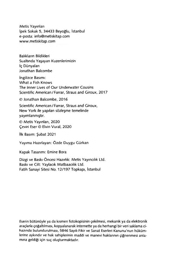 Jonathan Balcombe — Balıkların Bildikleri kapağı